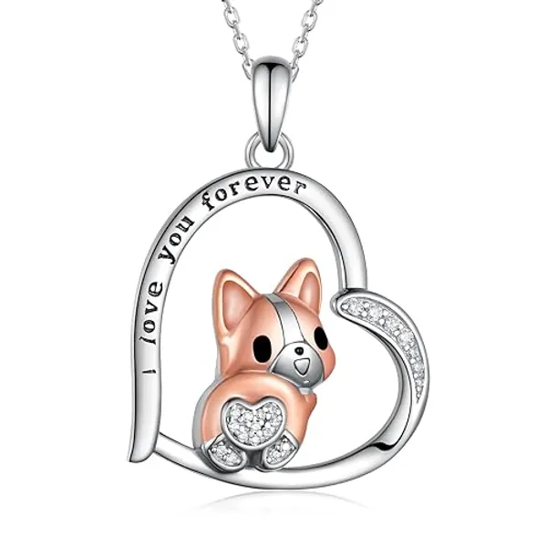 Peireara Corgi Necklace for Women 925 Sterling Silver Corgi Dog Necklace Cute Corgi Jewelry Corgi Gifts for Corgi Lovers Women