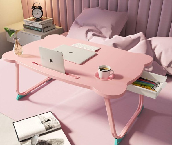 Foldable Laptop Bed Table Lap Desk Stand, Serving Tray Dining Table with Slot, with Foldable Legs & Cup Slot，Notebook Stand Holder, Working, Watching Movie on Bed/Couch/Sofa/Floor (Pink) - Pink