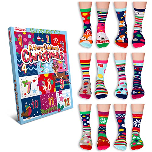United Oddsocks - Calendrier de l'Avent pour femmes – Boîte de 12 chaussettes de Noël pour femmes 37-42 (ADVENTL)