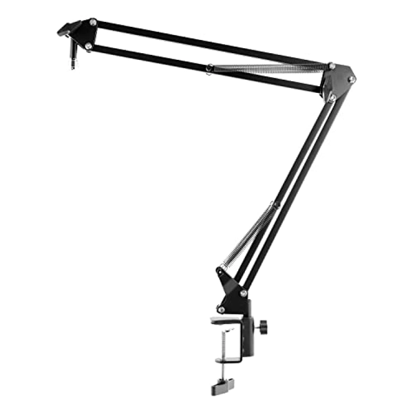 Plugger Studio Podcast Arm Support de Suspension Microphone réglable, Perche ciseaux Microphone Bras articulé Noir pour Podcast Streaming Broadcast Gaming Radio. Adaptateur fileté 3/8" – 5/8" fourni.