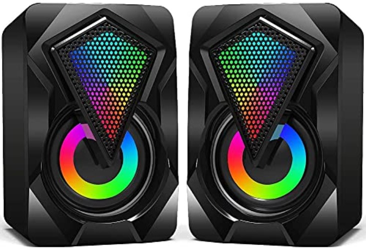 NJSJ PC Speakers,Mini Desktop Speaker for PC with Colorful LED Light,Stereo 2.0 USB Powered 3.5mm Aux Portable Gaming Multimedia Speaker for Computer Laptop Monitor,Tablets,Music Player
