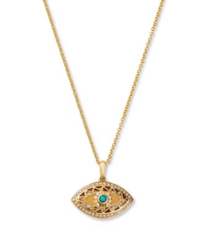 Turquoise & Diamond Evil Eye Pendant Necklace in 14K Yellow Gold, 18" 