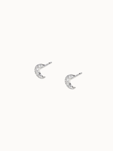 Crescent Diamond Studs - White Gold
