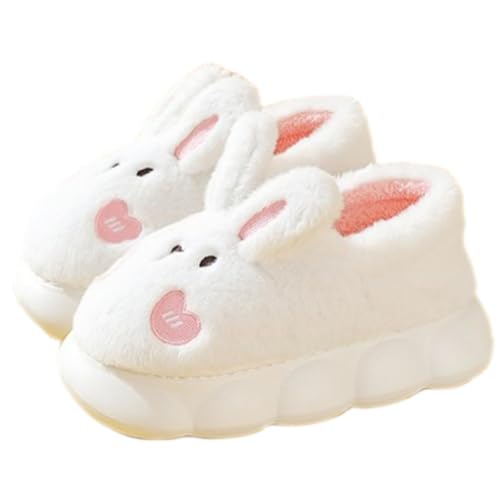 Slipper Boots for Women Wide Thick Plush Bunny Slippers For Women Warm Fuzzy And Comfy Indoor Womens Slippers - White - 6.5-7.5