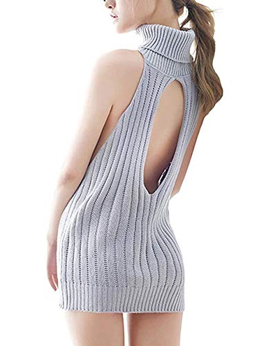 YUANMO Sexy Erotique Lingerie Femme Pull à col roulé sans Manches Style Japonais Pull Anime Cosplay - Gris - Taille unique
