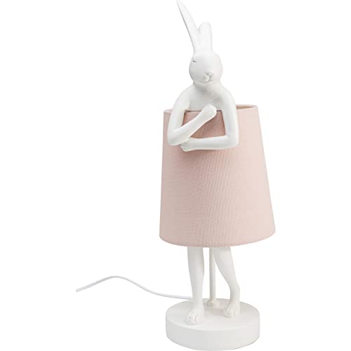 Kare Design Tischleuchte Animal Rabbit Weiß/Rosa, Deko Leuchte, Lampenschirm 100% Leinen, Leuchtmittel nicht inklusive, 50x17x20cm - Weiß/Rosa - 50cm