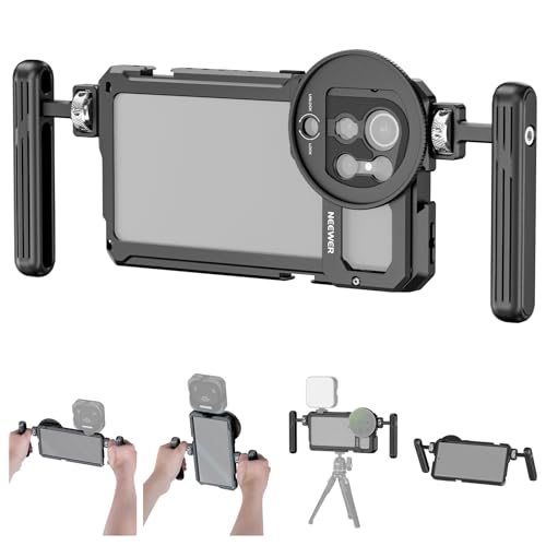 NEEWER S23 Ultra Phone Käfig Cage Video Rig Kit kompatibel mit Samsung S23 Ultra mit Zwei seitlichen Griffen, 67mm Objektivfilter Gewindeadapter, Ganzmetall Handy Stabilisator für Filmen, PA021 - PA021