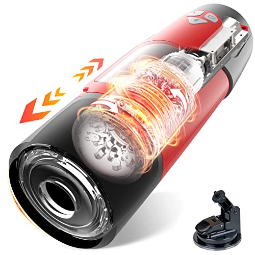 Elektrischer Masturbator Mann Handfrei Cup mit 7 Modi Teleskopfunktion und Rotierende Massagefunktion, Sex Spielzeug für die Männer, Masturbieren für Männer, Taschenmuschi Penis Masturbatoren - A-schwarz/Rot