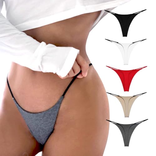 PHOLEEY G String Tangas für Frauen Baumwoll Tanga Unterwäsche Low Rise Nahtlos Slips Sexy Höschen Geschenk für Frauen 5er-Pack - M - A-5pack