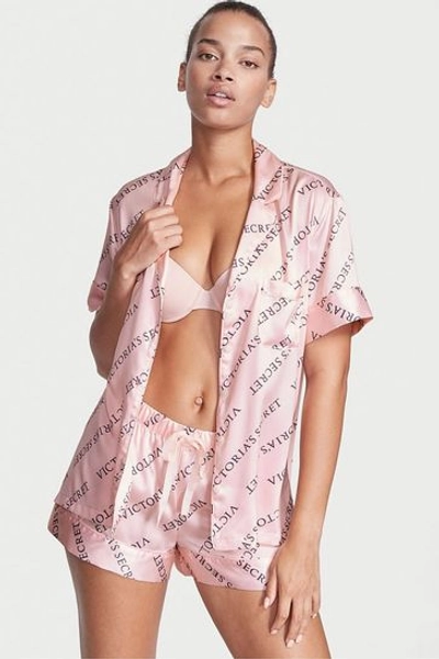 Victoria's Secret Purest Pink Logo Satin Short Pyjamas