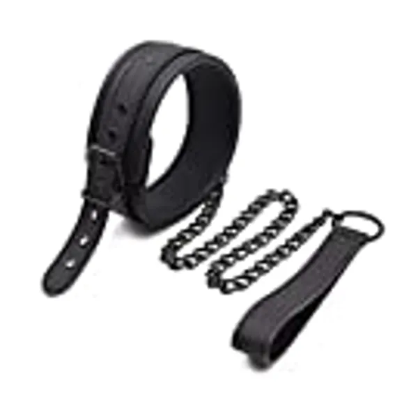 Chenyesun Halskette Leder Halsband SM Einstellbar Halsband-Geschirrmit Leine Ketten Fetisch Erwachsene Sex Spielzeug für Frauen Herren