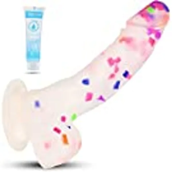 Realistischer Dildo Anal Penis Plug mit Starke Saugnapf für Anfänger, sie ihn, Humbuzz Jelly Dildo mit buntem Konfetti, G-Punkt & Vaginal Sexspielzeug mit wasserdichtes & hautfreundliches Silikon