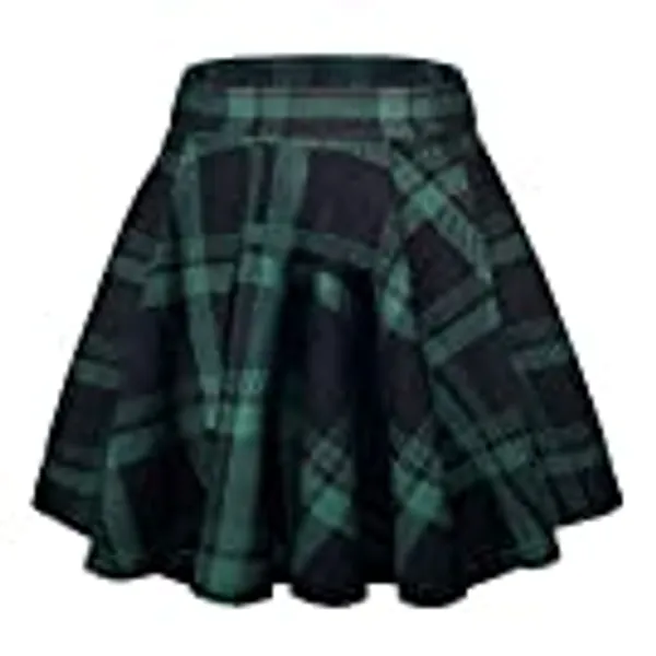 EXCHIC Damen Beiläufig Elastische Taille A Linie Mini Rock Basic Uniform Skater Faltenrock Knielänge