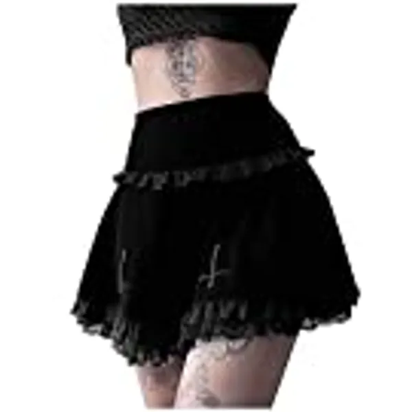 Damen Plissee Miniröcke Faltenrock Kariert Hohe Taille Kurze A-Linie Flare Lace-up Schnürung Punk Gothic Rock Kleidung Gothic Kawaii e-Girl Teenager Mädchen Rock Clothes Cosplay Schnürrock