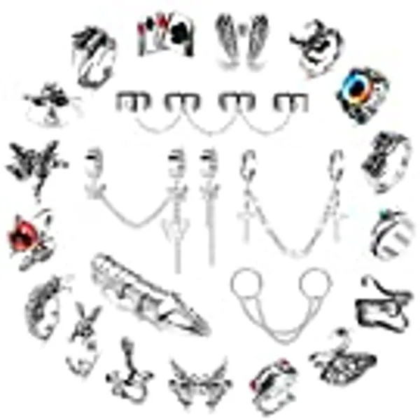Kakonia Goth Punk Ringe für Männer Frauen Teenager Mädchen, Vintage Cool Punk Kettenringe Gothic Vollfingerring Aussage Stapelbar Schädel Schlange Schmetterling Kreuz Eboy Emo Ästhetische Ringe Set