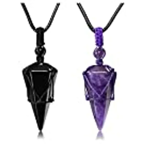 Jovivi Edelstein Partnerketten Heilstein Kristall Kette Spitze Stein Anhänger Healing Reiki Glückskette Partner Geschenke