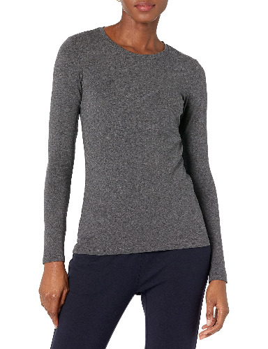 Amazon Essentials Women's Classic-Fit Long-Sleeve Crewneck T-Shirt (Available in Plus Size) - Large Charcoal Heather