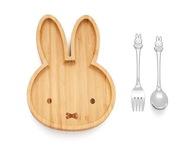 Zilverstad - Miffy Bamboo Plate + 2 Stainless Steel Cutlery, Brown