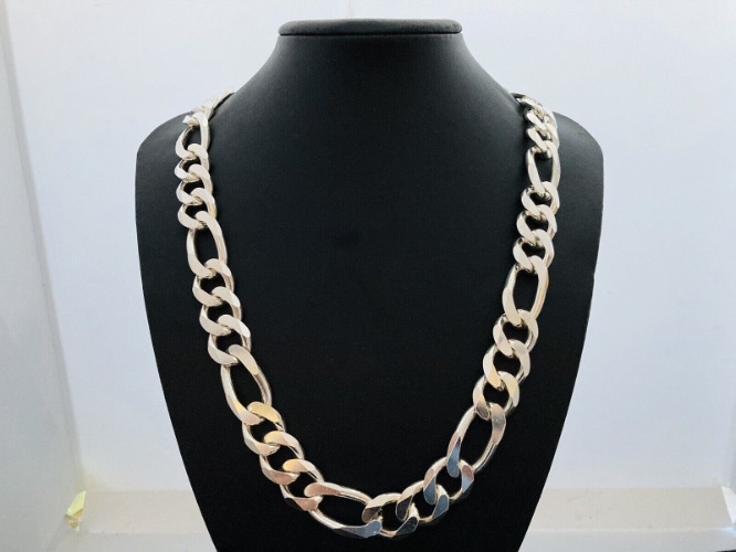 Men's Sterling Silver Figaro Chain.  UK Hallmark.  24.25 inch.  15mm.  203 grams