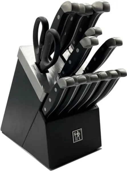 Henckels International Statement 14-pc Self-Sharpening Knife Block Set | 6 Steak Knives, Paring Knife, Santoku Knife, Bread Knife, Chef’s Knife, & More