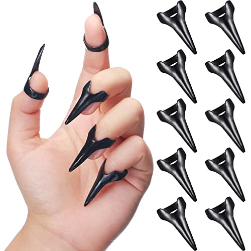 10 Pieces Finger Claws Rings Full Finger Set Retro Metal Nail Punk Rock Nail Finger Armor Gothic Talon Nail Fingertip Claw for Cosplay Nail Art Holiday Party (Black) - Black