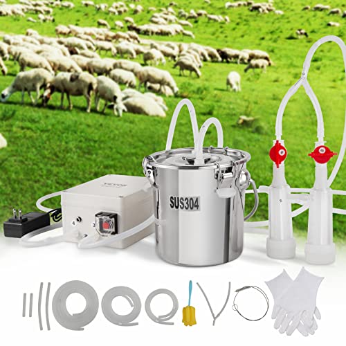 VEVOR Goat Milking Machine, 3 L 304 Stainless Steel Bucket, Electric Automatic Pulsation Vacuum Milker, Portable Milker with Food-Grade Silicone Cups and Tubes, Adjustable Suction for Sheep - 3L for Goat