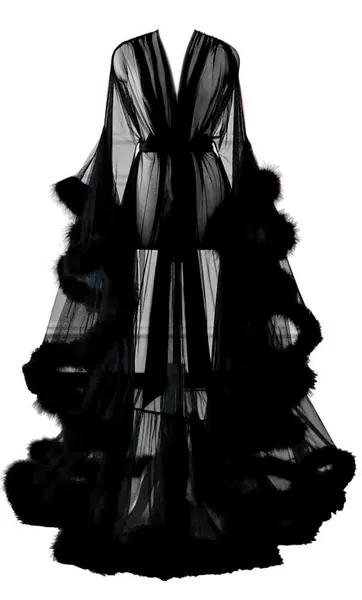 Changuan Sexy Feather Robe Long Fur Tulle Maternity Photoshoot Bridal Robe Lingerie Sleepwear
