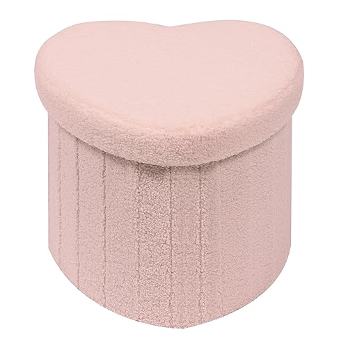 Storage Ottoman Cube, Heart Shaped Ottomans with Storage Foot Stool Footrest for Lving Room, Boucle Ottoman Seat for Dorm Room,Faux Teddy Fur, Pink 15"x15"x15" - Pink - Love