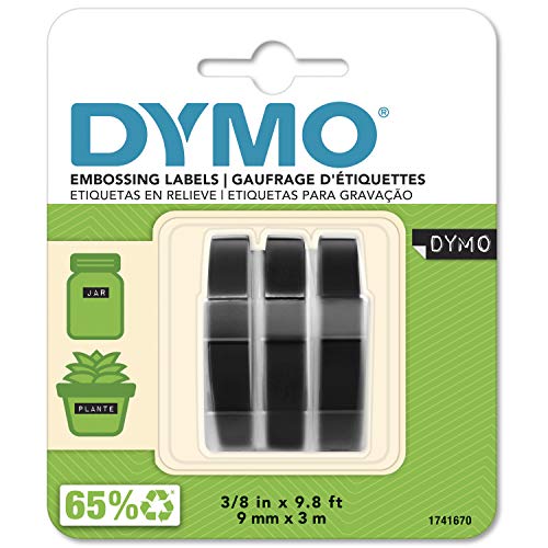 DYMO Authentic Embossing Label Tape | 9 mm x 3 m Rolls | White Print on Black | Self-Adhesive | for Embossing Label Makers | 3 Count