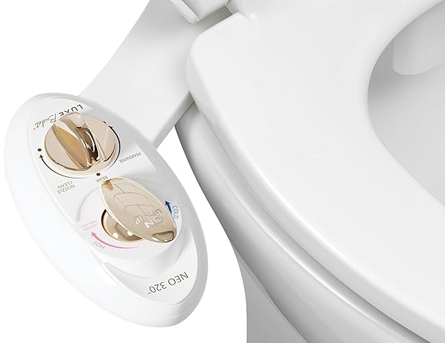 LUXE Bidet NEO 320 - Hot and Cold Water, Self-Cleaning, Dual Nozzle, Non-Electric Bidet Attachment for Toilet Seat, Adjustable Water Pressure, Rear and Feminine Wash, Lever Control (Gold) - Gold