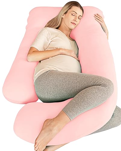 Cute Castle Cooling Cover Pregnancy Pillows, Soft U-Shape Maternity Pillow with Removable Cover - Full Body Pillows for Adults Sleeping - Pregnancy Must Haves - Jumbo 57 Inch - Pink - Pink - 57 inch - Cooling Cover