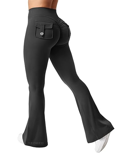 YEOREO Flare Leggings with Pockets for Women Brittany Leggings Workout Leggings for Women Butt Lifting Gym Yoga Leggings - Large - Black