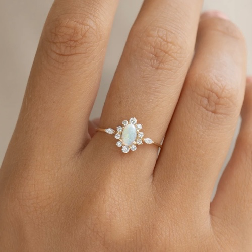 Sunburst Opal Halo Ring