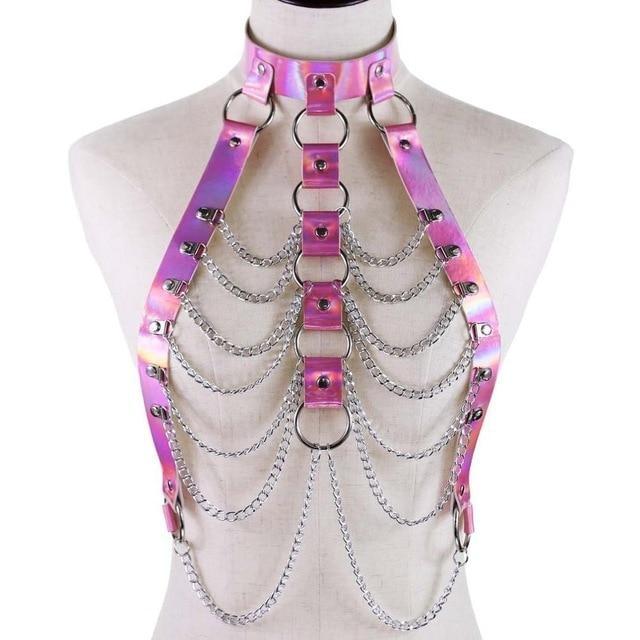 Holographic Chain Harness - Pink Harness