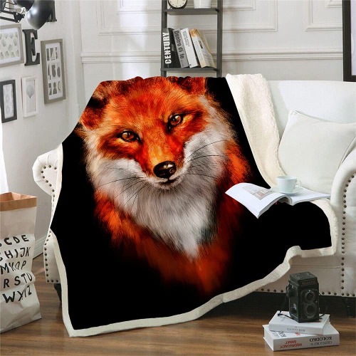 BUZHENG Fox Blanket Decor Soft Plush Sherpa Warm Animal Flowers Fleece Blankets Living Room Breathable Lightweight Throw For Kids Girls Boys Adult(Fox 01, 100x130cm(40 x 50 Inch))