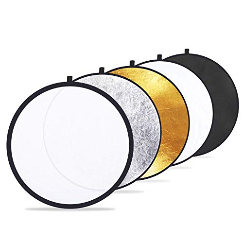 Etekcity Reflector Photography 43" (110cm) 5-in-1 Light Reflectors for Photography Multi-Disc Photo Reflector Collapsible with Bag - Translucent, Silver, Gold, White and Black - 43 Inch