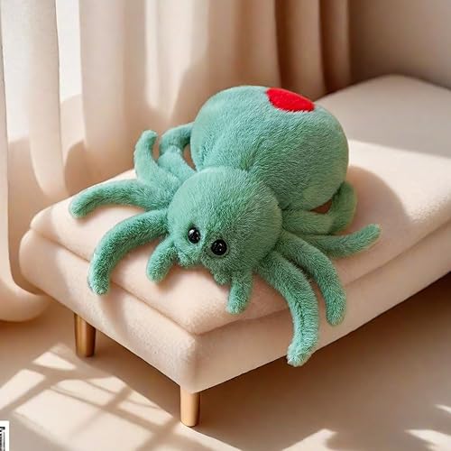 XItbyja Halloween Stuffed Animal Spider Plush Soft Fur Huggable Green Spider Pillow, Adorable Playtime Plush Toy,Stuffed Spider Super Soft Plush Doll Animal Toy for Kids & Adults 9.8inch - Green