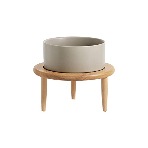 Havniva Raised Dog Bowl Non-Slip Ceramics Dog Bowl Adjustable Height Medium Dog Bowl Dog Food Bowl Dog Dish Cat Water Bowl Protect Cervical Spine (6in Bowl + Stand, Grey) - 6inch - Single Bowl + Stand - Grey