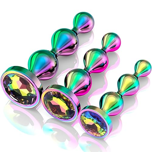 Metal Anal Beads Butt Plug Sex Toys for Men Women and Couples, Anal Trainer Pack of 3 Graduated Stainless Steel Adult Toys, Prostate Massager Mens Anal Training with Luxury Jewelry Design - 3 pieces - 1.0