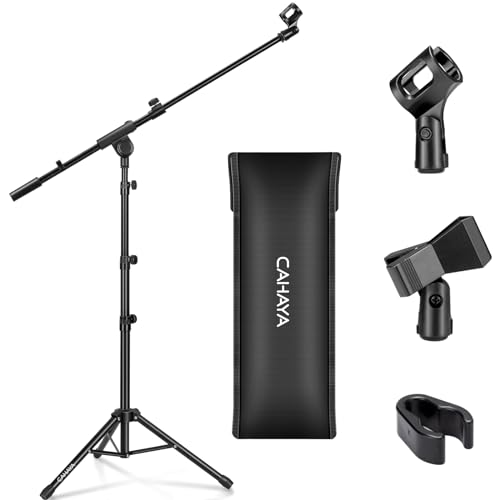 CAHAYA Tripod Microphone Stand Boom Arm Floor Mic Stand with Carrying Bag and 2 Mic Clips for Singing Performance Wedding Stage and Mic Mount CY0239 - Standard Version - Black