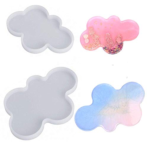 2Pcs Large & Small Cloud Resin Coaster Molds, Cloud Silicone Mold DIY Handmade Epoxy Resin Decoration Jewelry Making Cloud Shape S/L Epoxy Resin Molds for Making Jewelry Tray