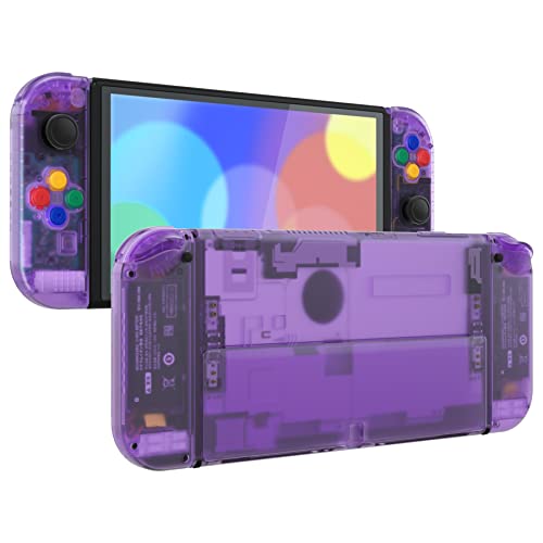 eXtremeRate DIY Full Set Shell for Nintendo Switch OLED, Replacement Console Back Plate & Kickstand, Custom NS Controller Housing with Full Set Buttons for Nintendo Switch OLED - Clear Atomic Purple - Clear Atomic Purple