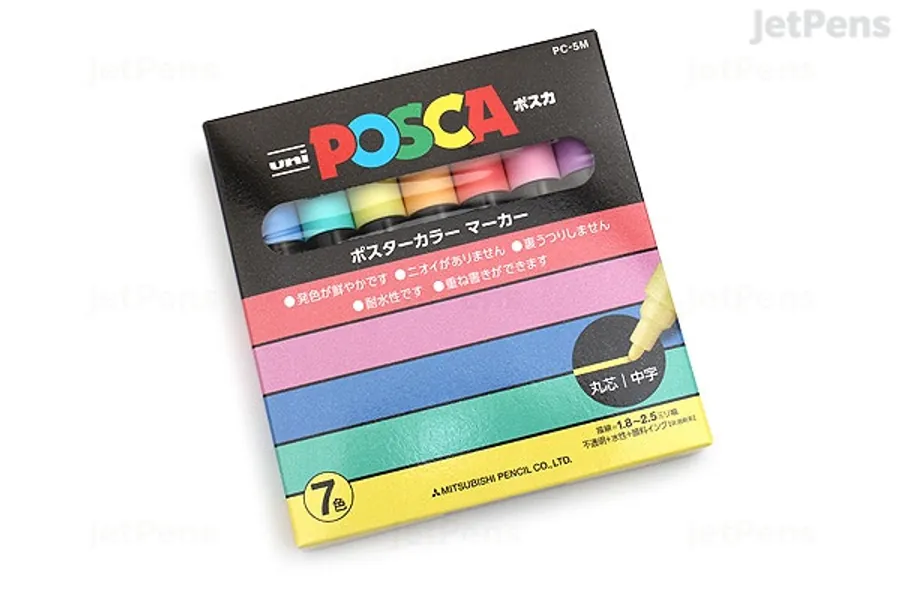 Uni Posca Paint Marker PC-5M - Natural Color - Medium Point - 7 Color Set