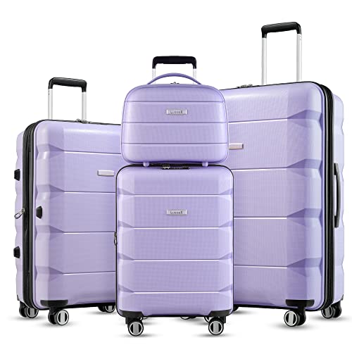 LUGGEX Luggage Sets 4 Piece with Spinner Wheels - PP Carry on Luggage Set with TSA Approve - Expandable Suitcase Set of 4 (Purple Suitcase Set) - Violet - 4 Piece (14/20/24/28)