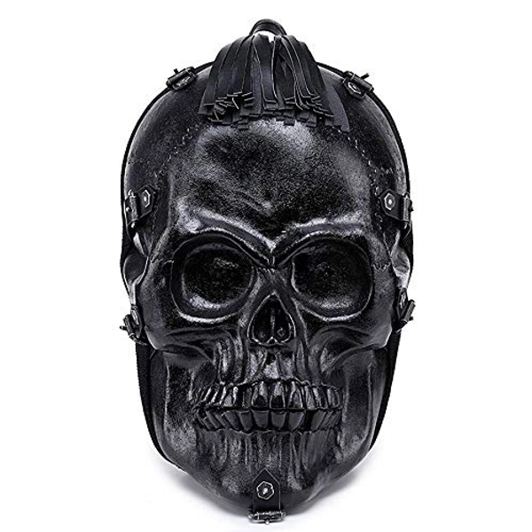 USAMYNA HANXIUCAO 3D Stereo Skull Backpack PU Backpack Waterproof Silicone Embossed Ghost Head Knapsack, Black, Medium, Black
