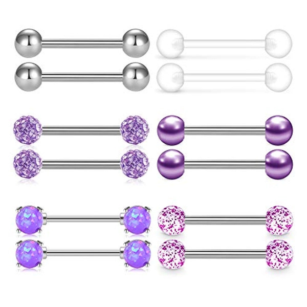 MODRSA Tongue Piercing Jewelry Nipple Piercing Small Tongue Rings Surgical Steel 16g 14g Nipple Rings Nipple Bars Nipple Barbell Metal Tongue Rings Tongue Bars