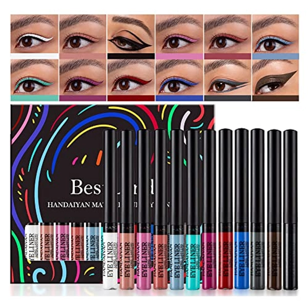 12 Colors Matte Liquid Eyeliner Set Rainbow Colorful Neon Eyeliner Pencil Pigmented Waterproof Smudgeproof Long Lasting Gel Eye Liner Christmas Makeup Gift Kit for Women (Set B)