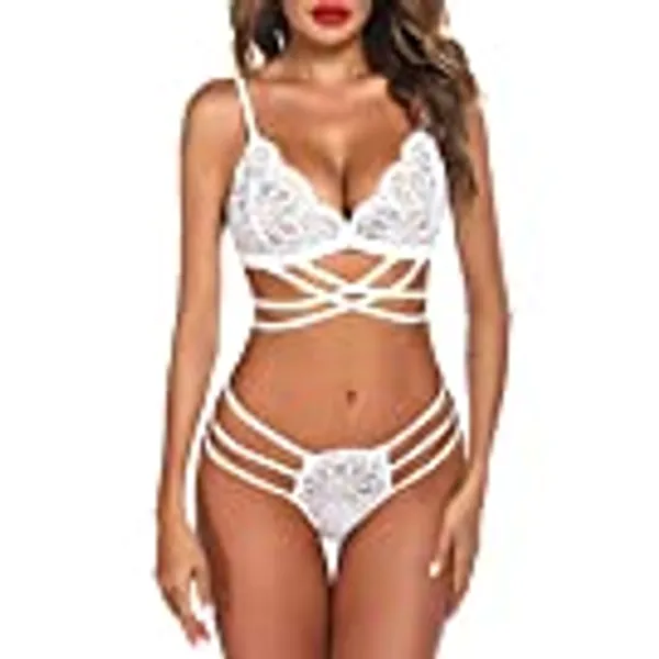 Avidlove Women Lace Lingerie Set 2 Pieces Bralette Bra and Panty Set Sexy Strappy Underwear