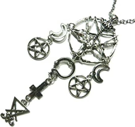 Dark Arts Pendant Necklace Black Magic Symbols Baphomet Lucifer Serpent Pentagram Devil Sigil Talisman Amulet Wiccan Witch