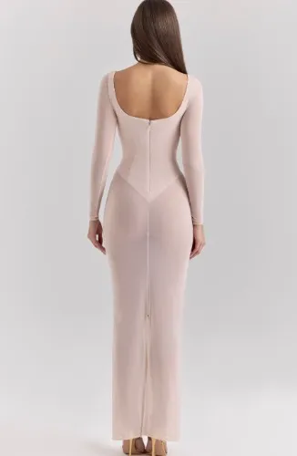Everly Blush Mesh Maxi Dress with Bodysuit